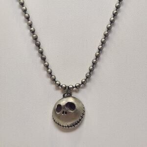 Jack Skellington Head Silver Tone Pendant Ball Bead Chain Necklace Character